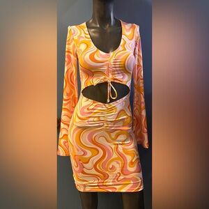 H&M Pink Orange Yellow Swirl Cutout Mini Dress